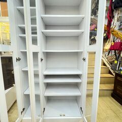 キャビネット システム収納 3枚扉 ガラス扉 ホワイト 白 棚板可動式 ■横幅89cm×奥行39cm×高さ180cm■近隣配送無料 買取帝国 朝霞店