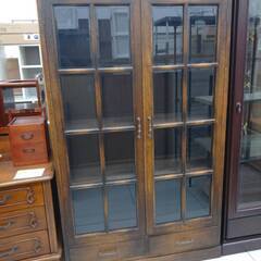 家具/アンティーク調/ガラスキャビネット/2面ガラス/鍵付きキャビネット】