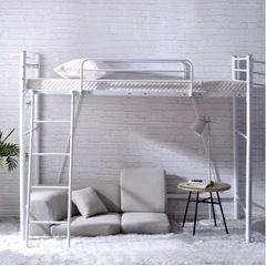 ロフトベッド シングル コンセント付き パイプベッド宮 ロフト 二段ベッド スチール パイプ 金属 はしご 一人暮らし 耐震 ベッド (ホワイト)