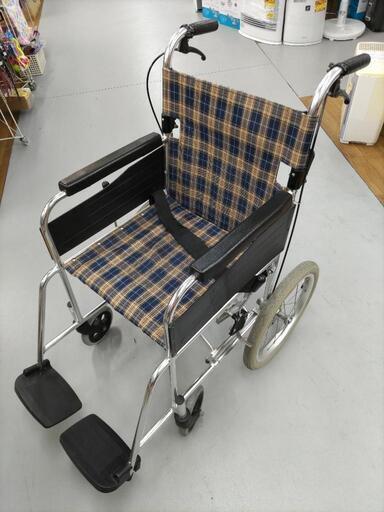 J022★メーカー不明★タータンチェック柄★介助用折りたたみ車いす