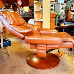 革製 レザー ハイバックチェア リクライニングチェア オットマン付　/TJ-0541 南