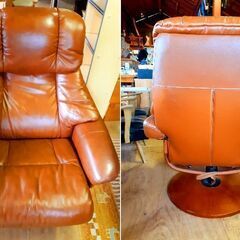 革製 レザー ハイバックチェア リクライニングチェア オットマン付　/TJ-0541 南