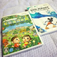 wiiどうぶつの森とミッキーマウスと魔法の筆２枚中古