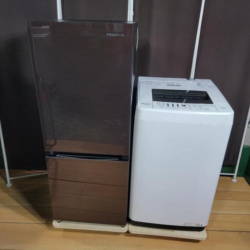‍♂️h1101売約済み‼️設置まで無料‼️おしゃれなブラウンガラストップ✨Hisense 家電セット