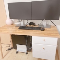 PCデスク 幅120cm ナチュラル＆ホワイト