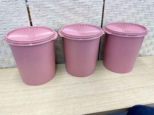 タッパーウェア マキシデコレーター ３個セット 約直径21×高さ24ｃｍ 保存容器 ピンク系 tupperware レトロ 札幌市手稲区