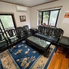 受付終了　値下げ★黒檀と大理石の応接8点セット