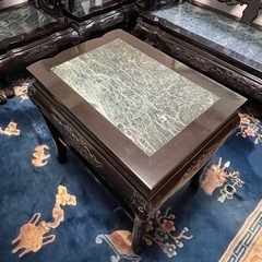 受付終了　値下げ★黒檀と大理石の応接8点セット