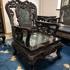 受付終了　値下げ★黒檀と大理石の応接8点セット