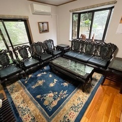 受付終了　値下げ★黒檀と大理石の応接8点セット