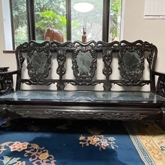 受付終了　値下げ★黒檀と大理石の応接8点セット