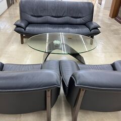 ⭐️重厚感！⭐️ ASAHI アサヒ 本革 応接4点セット 3Pソファ 1Pソファ ガラステーブル 1013-01