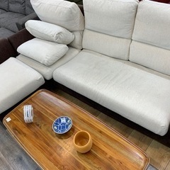 カウチソファー　ホワイト×ダークブラウン