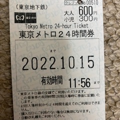 【ネット決済】【緊急 10/15 11:00まで】東京メトロ24時間券