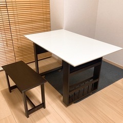 ニトリ伸縮テーブルと専用ベンチ