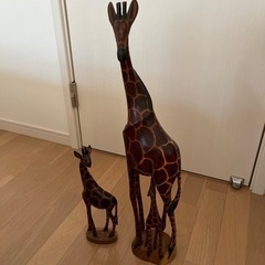 お値下げ‼️ 親子　キリン　置物　木製　アフリカ