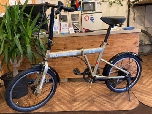 【タイヤ・チューブ新品！HUMMER】6段変速　20インチ折りたたみ自転車　ゴールド