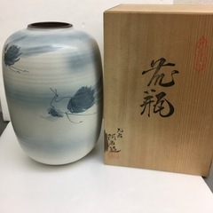 九谷焼 阿古造 花瓶 鶴 （木箱付）