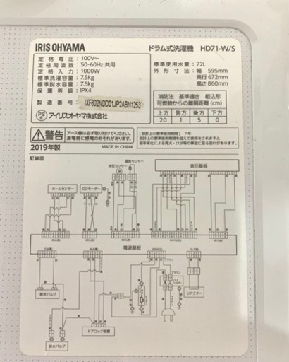 【受渡者様決定】アイリスオーヤマ2019年製 ドラム式洗濯機✨美品✨価格応相談