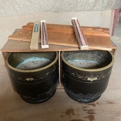 【大幅 値上げ】青銅製 手火鉢 2個組  (木箱入り/火箸2組付き)
