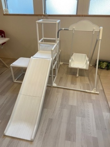 値下げ☆3段ジャングルジム 白 ロング滑り台 折り畳み ブランコ 鉄棒