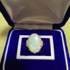 オパール指輪　オパール　指輪　15号　金　金18　ダイヤモンド　ダイヤ　ダイヤ指輪　パワーストーン　幸せ 