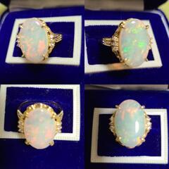 オパール指輪　オパール　指輪　15号　金　金18　ダイヤモンド　ダイヤ　ダイヤ指輪　パワーストーン　幸せ 