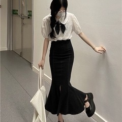 韓国 ★ スリッド マーメイド スカート ブラックデニム
