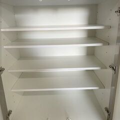 【美品/清掃済み】ニトリ 食器棚 カウンターポスティア 120 WH お洒落 強化ガラス戸 スライド収納 多収納 スムーズスライドレール 作業カウンター