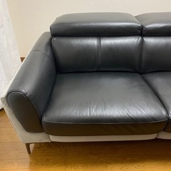 電動リクライニングソファ 本革 ブラック×グレー (黒×灰色) ワタリジャパン