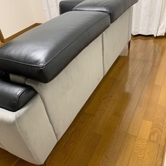 電動リクライニングソファ 本革 ブラック×グレー (黒×灰色)  ワタリジャパン