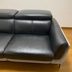 電動リクライニングソファ 本革 ブラック×グレー (黒×灰色)  ワタリジャパン