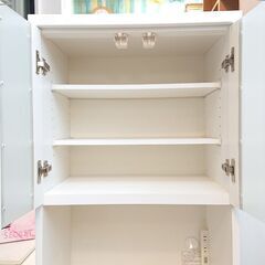 ニトリ NITORI スリム レンジボード 幅60cm ホワイト 2枚扉 (耐震ロック付き) 引き出し1個 スライド棚1個 コンセント2個付 レンジ台 食器棚■奥行40㎝×高さ180㎝■★近隣配送無料 買取帝国 朝霞店