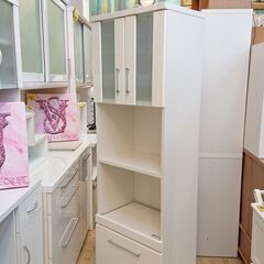 ニトリ NITORI スリム レンジボード 幅60cm ホワイト 2枚扉 (耐震ロック付き) 引き出し1個 スライド棚1個 コンセント2個付 レンジ台 食器棚■奥行40㎝×高さ180㎝■★近隣配送無料 買取帝国 朝霞店