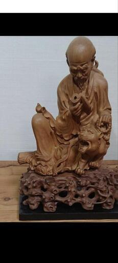 一刀彫り 木彫り 虎を従える老人　作家物
