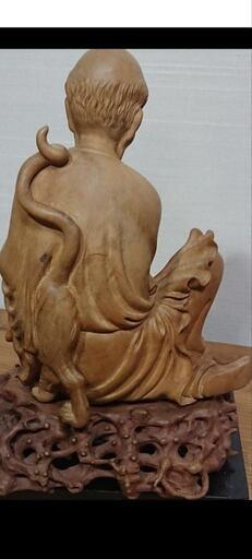 木彫り 虎を従える老人　一刀彫　作家物 一刀彫り 木彫り 虎を従える老人 作家物