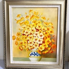 【ネット決済・配送可】「花瓶の黄色い花」額入り油絵20号