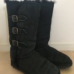 オーストリア　ムートンブーツ　ロング　UGG 黒　羊革