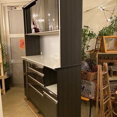宇都宮でオシャレな家具を探すなら『オトワリバース！』レンジボード キッチン収納 食器棚 シギヤマ家具 サンモア ブラック W1400 中古品