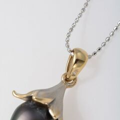 K18WG/YG ブラックパール ネックレス 品番n21-296