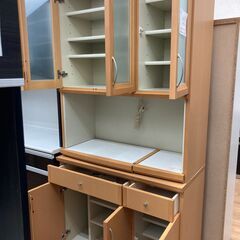 ★ジモティ割あり★  食器棚 ライトブラウン H205×W100×D43 クリーニング済み KJ959