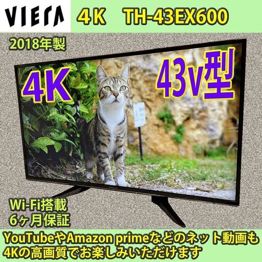 納品済] パナソニック 43V型 4Kビエラ TH-43EX600 2018年製 6ヶ月保証