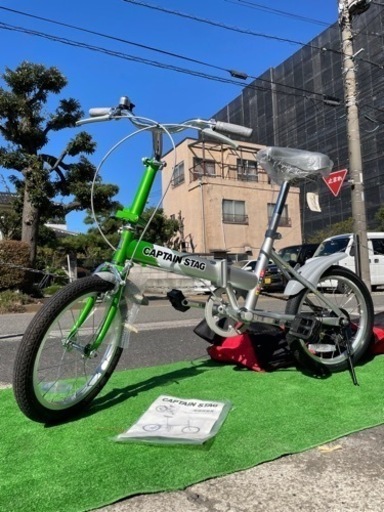 極美品✨キャプテンスタッグ CAPTAIN STAG 16インチ 折りたたみ自転車 無変 カラー/グリーンシルバー フォールディングバイク 自転車 アウトドア