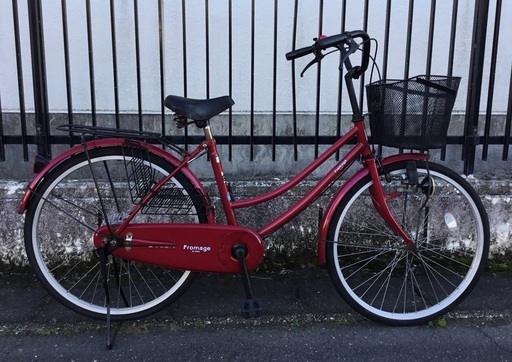 お得！ママチャリ・24インチ・自転車 ・エンジ色・洗車できれい♪不要自転車無料引取り有