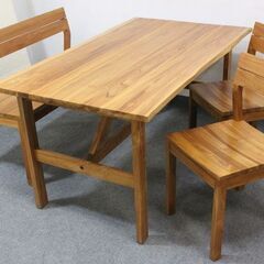 unico SOTO ダイニングテーブル W140 SOTOチェア2脚 ベンチバックレスト1点 4人がけセット 中古家具 店頭引取歓迎 R6606)
