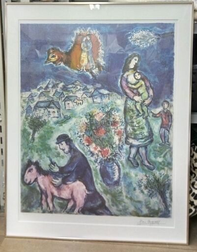 マルク・シャガール 月夜の恋人たち 額寸 88x54cm 【レビューを書けば
