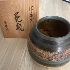 【信楽焼】青釉流し花瓶 柴峯作