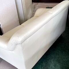 2人掛けソファー 革 ホワイト W125×D67×H70 可愛い オシャレ 配送可