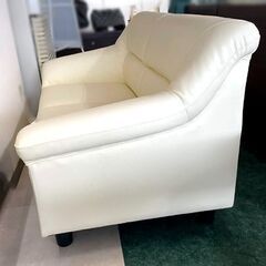 2人掛けソファー 革 ホワイト W125×D67×H70 可愛い オシャレ 配送可