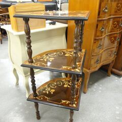 【美品】イタリア製 象嵌細工 コーナー キャビネット コーナーシェルフ イタリア製 象嵌細工 コーナーラック 象嵌模様 モノ